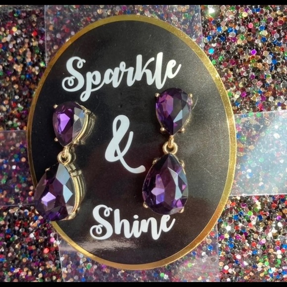 Cosmetic Paillette Zippered Makeup Bag with Earrings Sparkle Shine Purple Bling - Picture 2 of 12